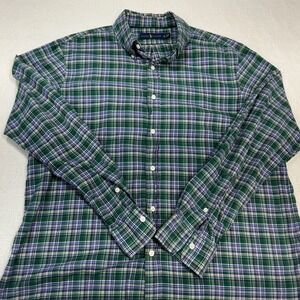 Ralph Lauren Mens XL Green Purple Plaid Long Sleeve Button Down Shirt Cotton